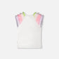 Organic Cotton Jersey T-Shirt White With Multicolor Mesh Sleeves