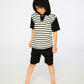 Hooded Terry T-Shirt With Shorts Set Black And White Stripes