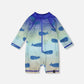 Baby And Toddlers One-Piece Long Sleeve Rashguard Blue Whale Print