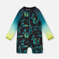 One-Piece Long Sleeve Rashguard Black Surf Print