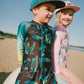 One-Piece Long Sleeve Rashguard Black Surf Print