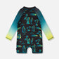 One-Piece Long Sleeve Rashguard Black Surf Print