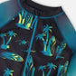 One-Piece Long Sleeve Rashguard Black Surf Print