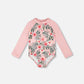 One-Piece Long Sleeve Rashguard Pink Hibiscus Print