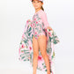 One-Piece Long Sleeve Rashguard Pink Hibiscus Print