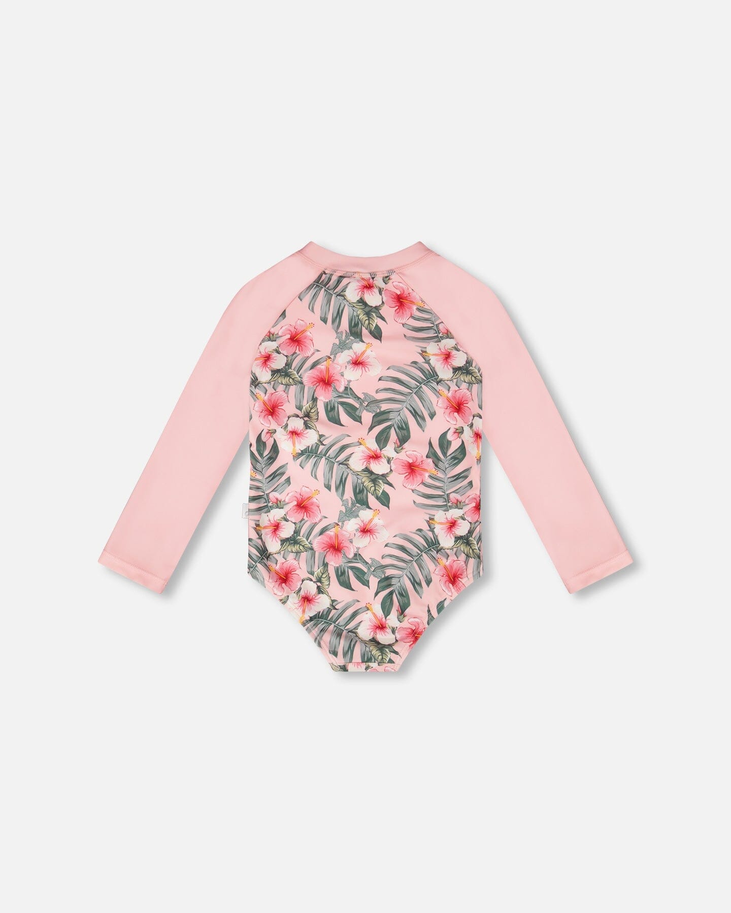 One-Piece Long Sleeve Rashguard Pink Hibiscus Print