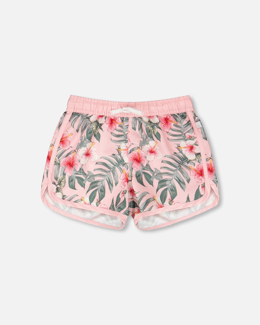 Swim Shorts Pink Hibiscus Print