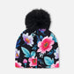 Stretch Jersey Hat Black Printed Flowers With Pompom
