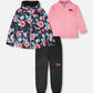 3-In-1 Two-Piece Mid-Season Outerwear Set Black Printed Flowers - Pink Inner Jacket