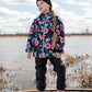 3-In-1 Two-Piece Mid-Season Outerwear Set Black Printed Flowers - Pink Inner Jacket