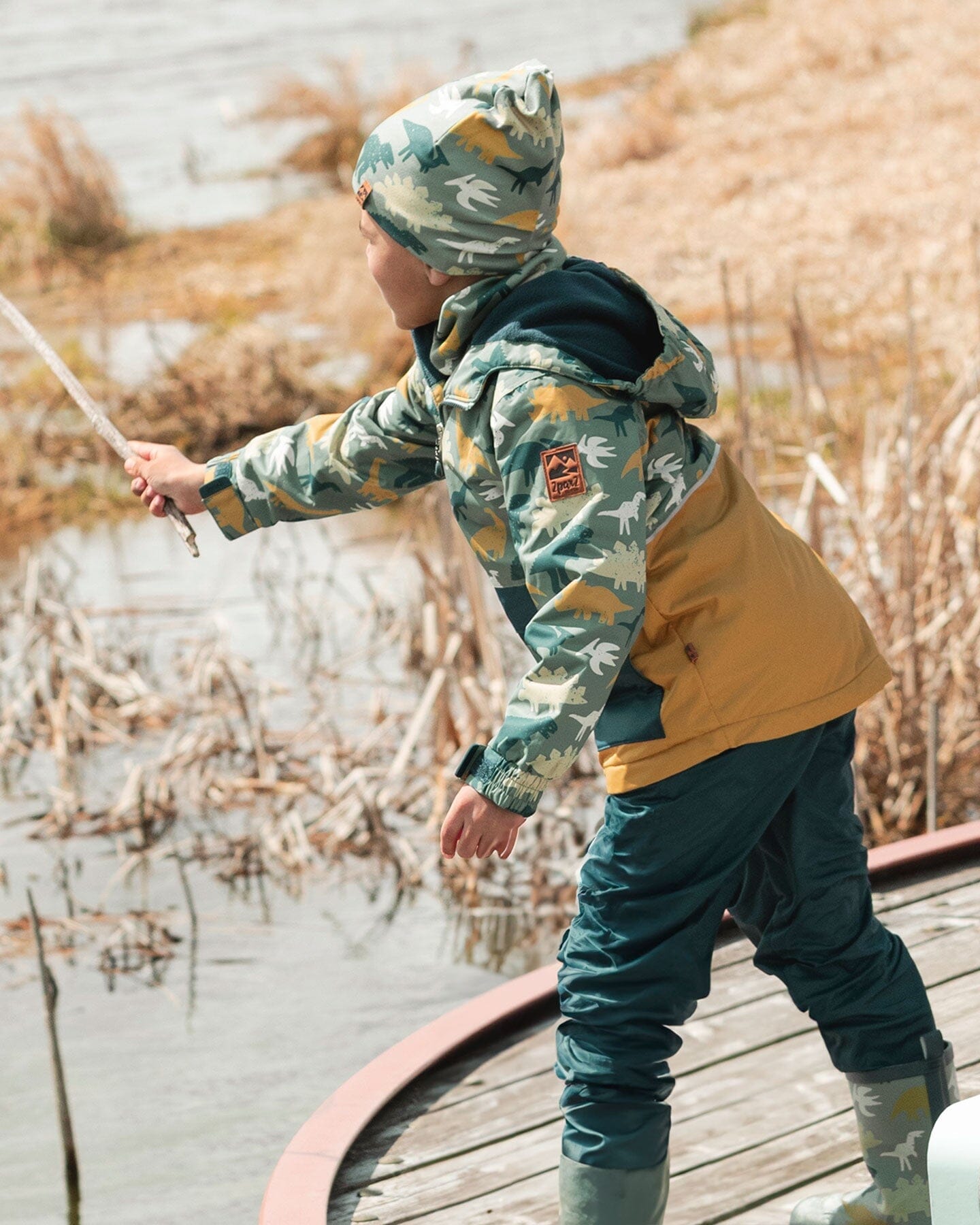 Two-Piece Mid-Season Outerwear Set Green Dinosaur Print