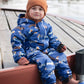 Baby Mid-Season One-Piece Outerwear With Hat Blue Dog Print