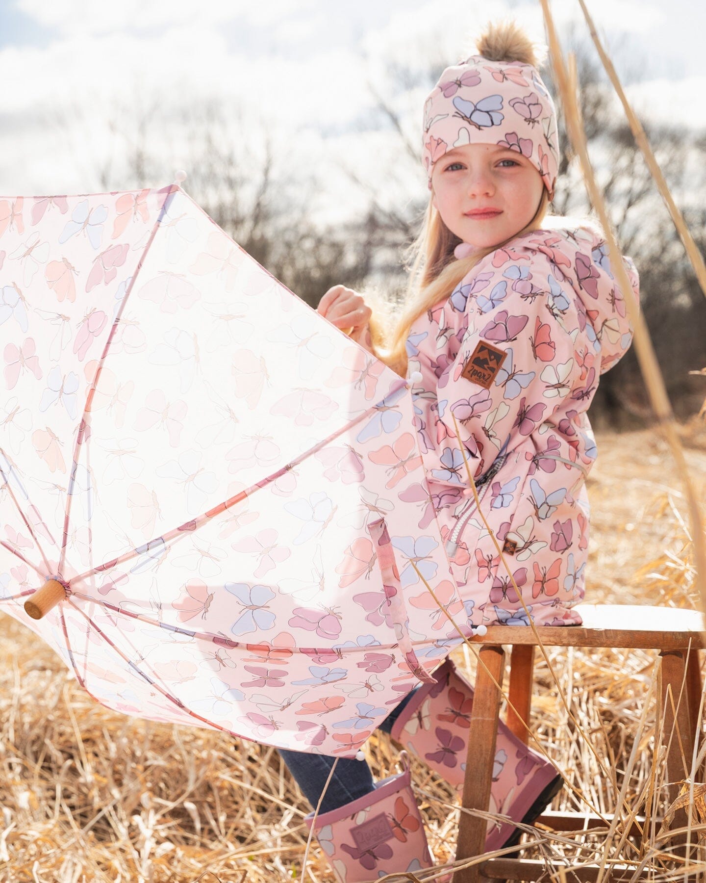 Umbrella Pink Butterfly Print