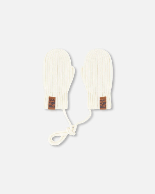 Baby Knit Mittens With Cord Off White