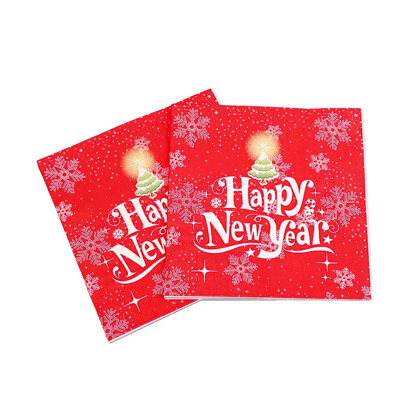 20pcs Christmas Paper Napkins Santa Claus Snowman Merry Christmas Decorations for Home New Year Disposable Tableware Supplies