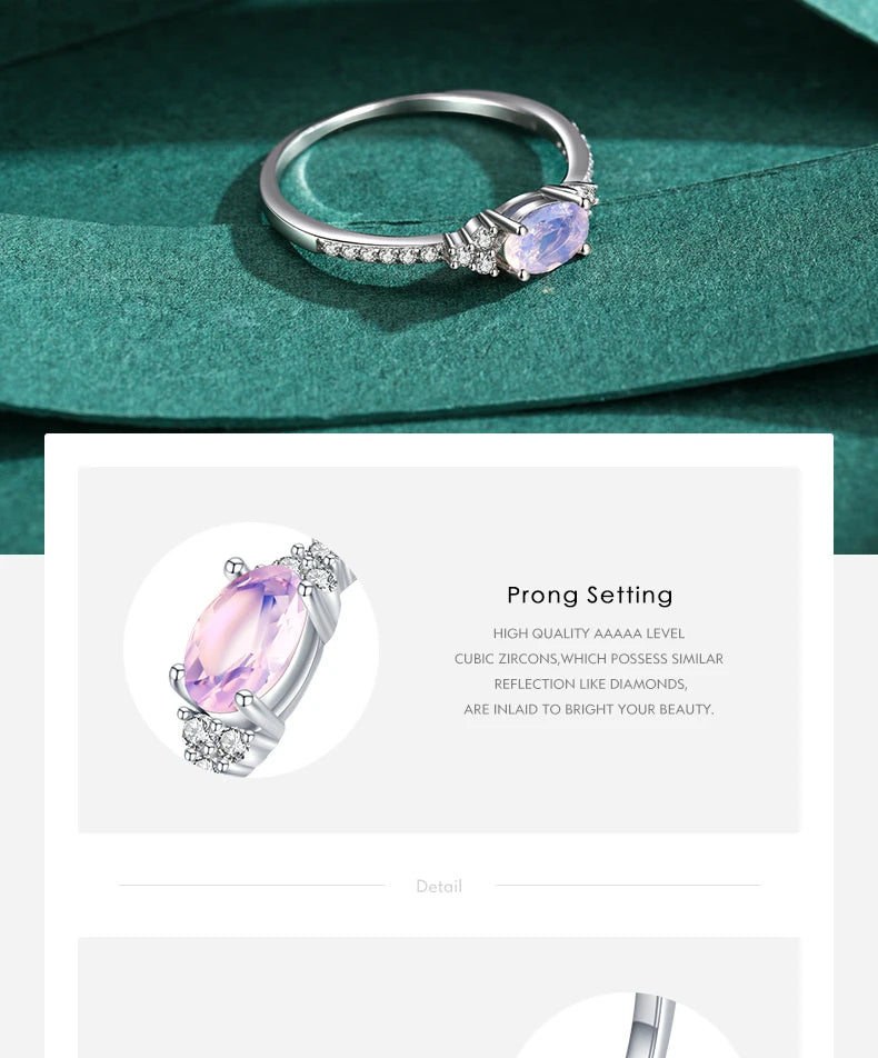 MODIAN 925 Sterling Silber Rosa Mondstein Eleganter Stapelbarer Fingerring Eternity Bands für Damen Weihnachtsgeschenke Feiner Schmuck