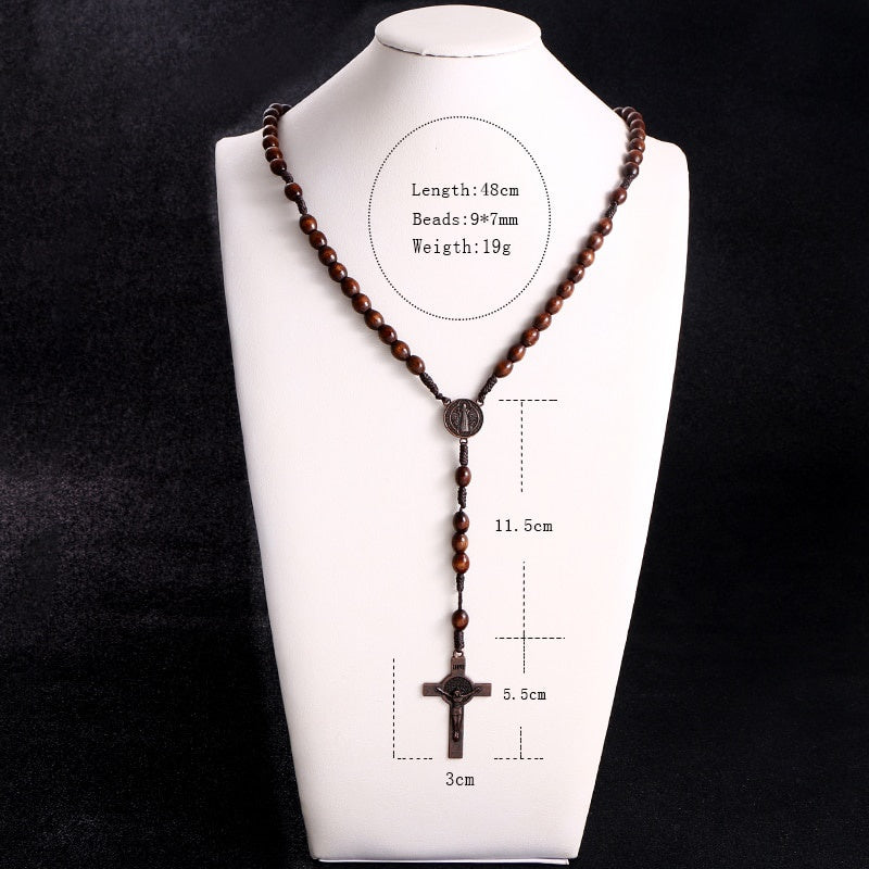 Christus Jesus Holzperlen 8mm Rosenkranzperlen Kreuz Autoanhänger Geflochtene Seilkette Halskette Religiöser Orthodoxer Gebetsschmuck