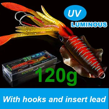 SUNMILE Angel-Gummiköder Tintenfisch 20g/60g/80g/100g/120g/150g Leuchtend/UV-Tintenfisch-Jig Angelköder für Meeresangeln Wobbler Köder