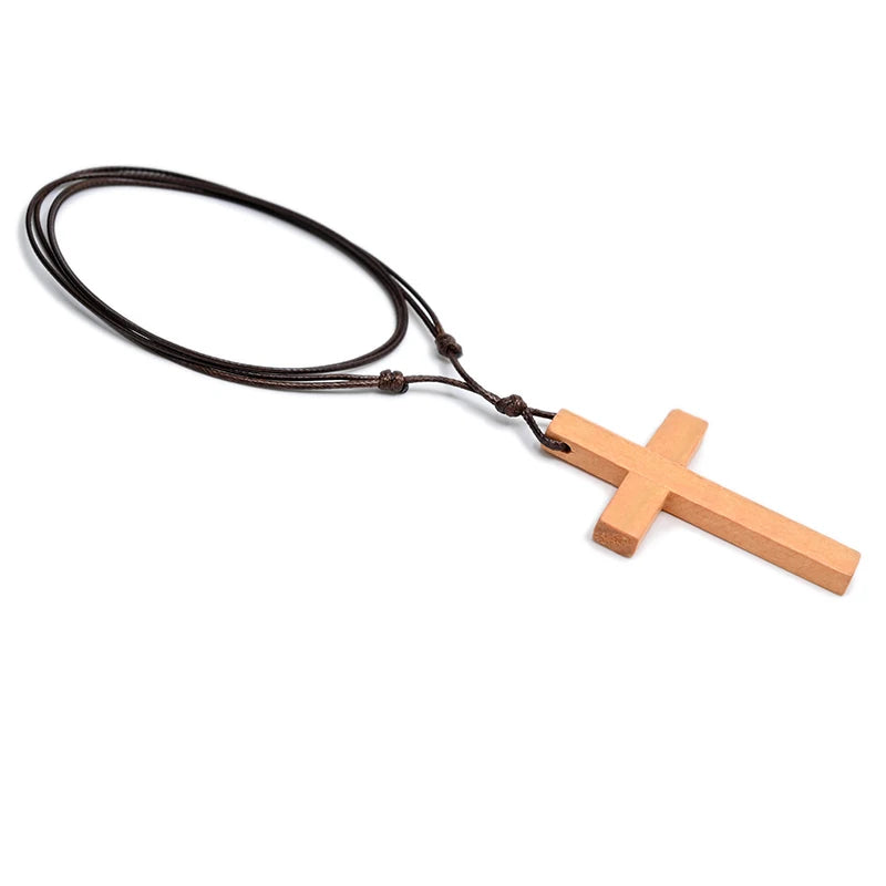MX001 Katholisches Kreuz Halskette Jesus Christus Anhänger Choker Retro Schmuckstil Naturholz Halskette Großhandel Amulett