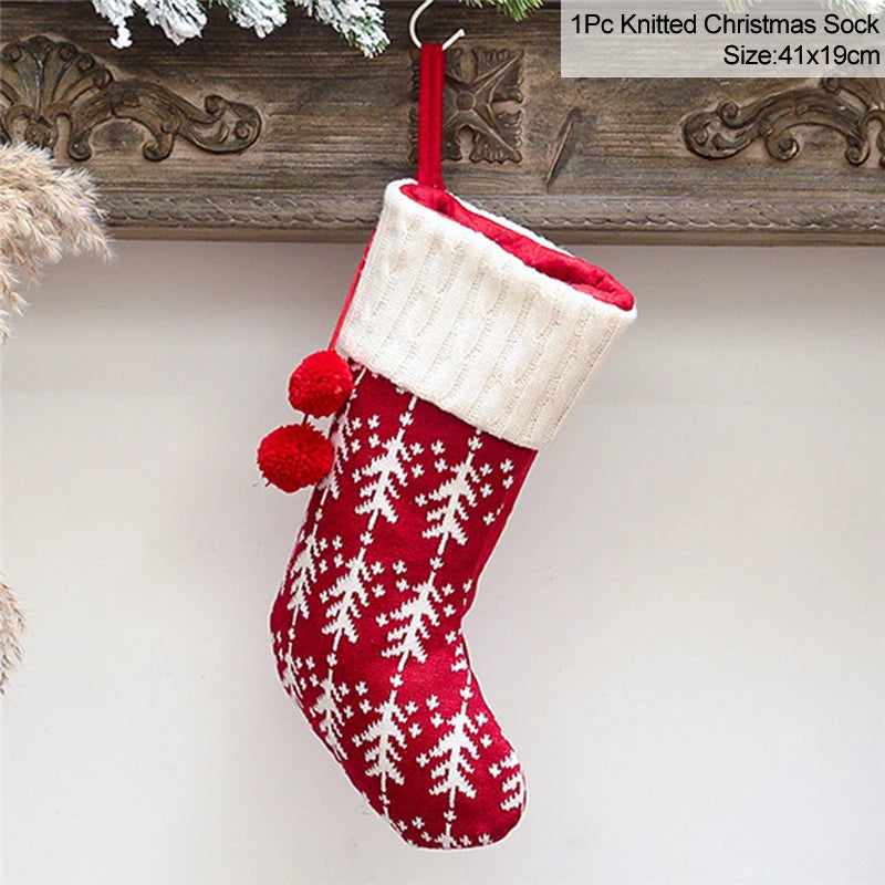 Gestrickte Weihnachtssocke Sockenbeutel Neujahrsgeschenk Bonbontüten Weihnachtsdekorationen für Zuhause Christbaumschmuck Natal