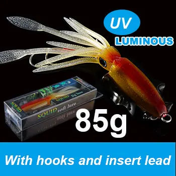 SUNMILE Angel-Gummiköder Tintenfisch 20g/60g/80g/100g/120g/150g Leuchtend/UV-Tintenfisch-Jig Angelköder für Meeresangeln Wobbler Köder