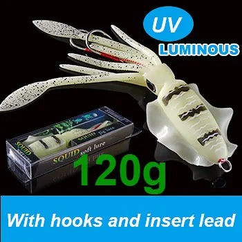 SUNMILE Angel-Gummiköder Tintenfisch 20g/60g/80g/100g/120g/150g Leuchtend/UV-Tintenfisch-Jig Angelköder für Meeresangeln Wobbler Köder