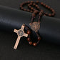 Christus Jesus Holzperlen 8mm Rosenkranzperlen Kreuz Autoanhänger Geflochtene Seilkette Halskette Religiöser Orthodoxer Gebetsschmuck