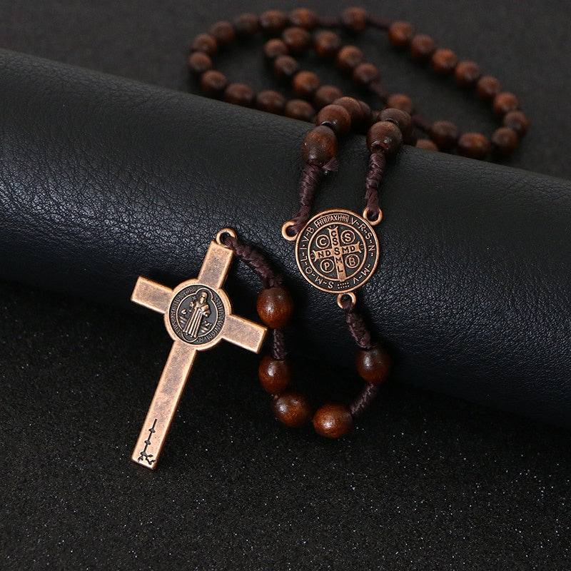 Christus Jesus Holzperlen 8mm Rosenkranzperlen Kreuz Autoanhänger Geflochtene Seilkette Halskette Religiöser Orthodoxer Gebetsschmuck