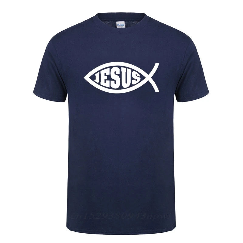Jesus Fisch Christus bedrucktes T-Shirt für Männer und Frauen, christlicher Jesus-Glaube, inspirierende Mode-Marken-T-Shirts, T-Shirt Herren Kleidung