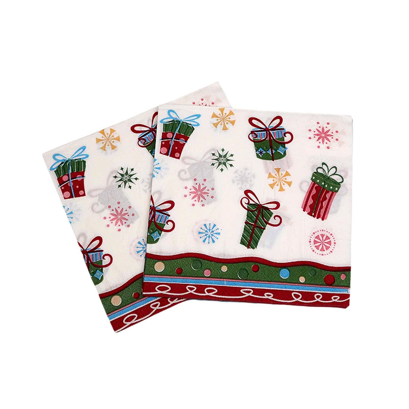 20pcs Christmas Paper Napkins Santa Claus Snowman Merry Christmas Decorations for Home New Year Disposable Tableware Supplies