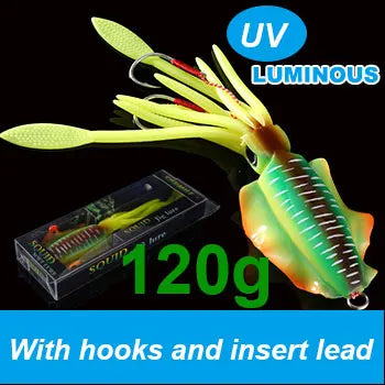 SUNMILE Angel-Gummiköder Tintenfisch 20g/60g/80g/100g/120g/150g Leuchtend/UV-Tintenfisch-Jig Angelköder für Meeresangeln Wobbler Köder