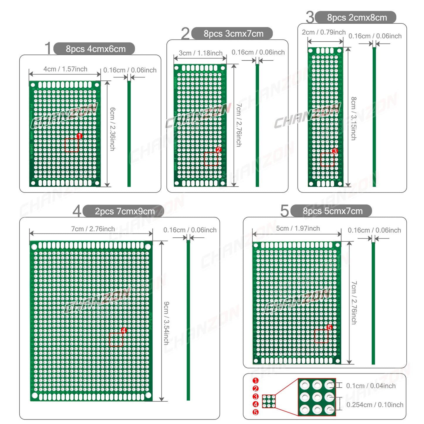 34 Stück doppelseitige Leiterplatten verzinnt (2x8 3x7 4x6 5x7 7x9 cm) Prototypen-Kit FR4 bedruckte Universal-Lochrasterplatine für Heimwerker
