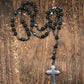 Tiger Eye Stone Bead & Hematite Cross Pendant Necklace for Men Women Catholic Christ Rosary Cross Pendant