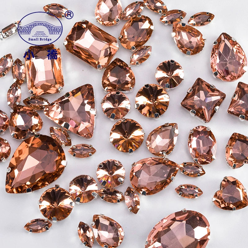 Glitter Mixed Shape Glass Rhinestones For Clothes Pink Flatback Craft Gems Crystal Sew On Rhinestone With Claw 50PCS/PACK S048