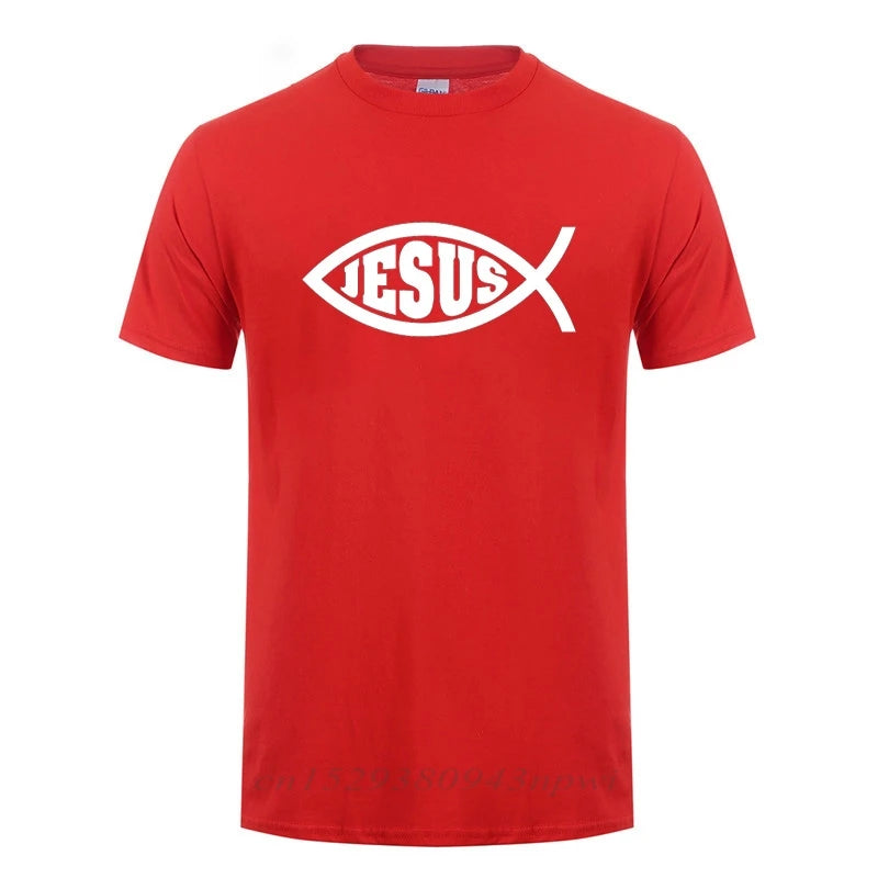 Jesus Fisch Christus bedrucktes T-Shirt für Männer und Frauen, christlicher Jesus-Glaube, inspirierende Mode-Marken-T-Shirts, T-Shirt Herren Kleidung