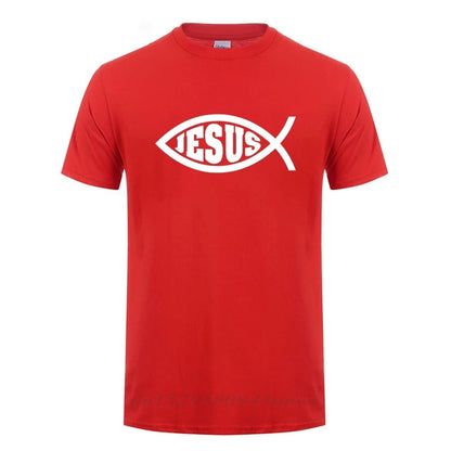 Jesus Fisch Christus bedrucktes T-Shirt für Männer und Frauen, christlicher Jesus-Glaube, inspirierende Mode-Marken-T-Shirts, T-Shirt Herren Kleidung