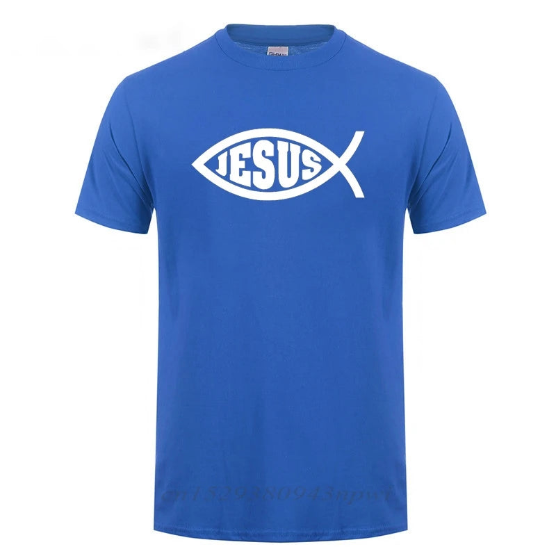 Jesus Fisch Christus bedrucktes T-Shirt für Männer und Frauen, christlicher Jesus-Glaube, inspirierende Mode-Marken-T-Shirts, T-Shirt Herren Kleidung