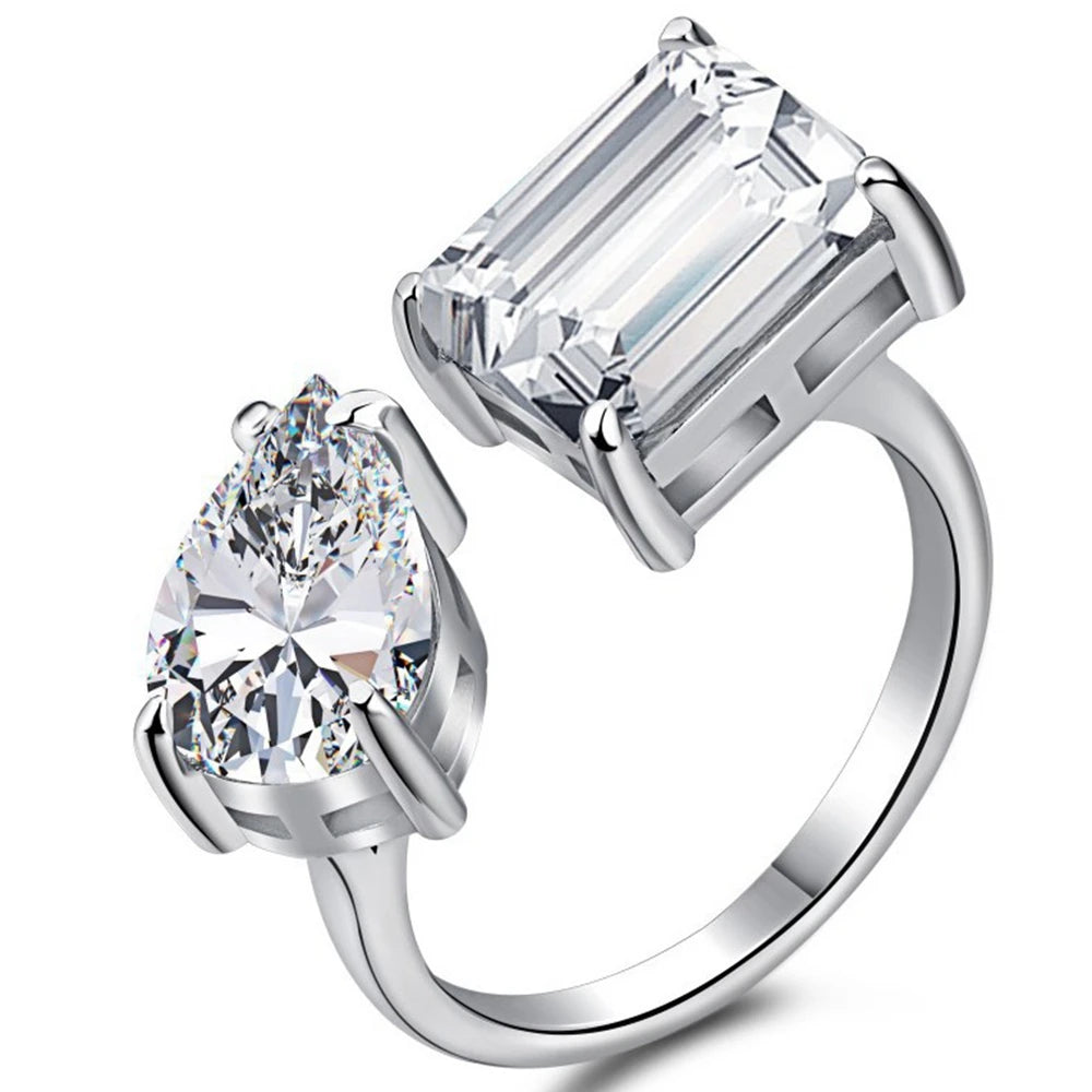 Wong Rain 100% 925 Sterling Silver Emerald Cut Created Moissanite Gemstone Wedding Party Open Ring Fine Jewelry Christmas Gifs