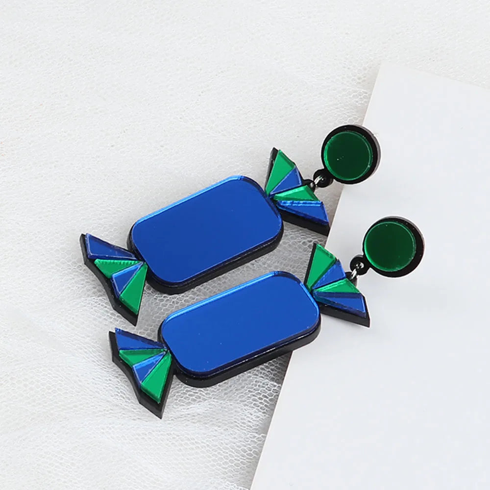 Neue Mode Gelb Blau Rot Bonbon Spiegel Acryl Ohrringe Für Frauen Lustige Süße Baumelohrringe Weihnachtsfeier Schmuck Geschenk