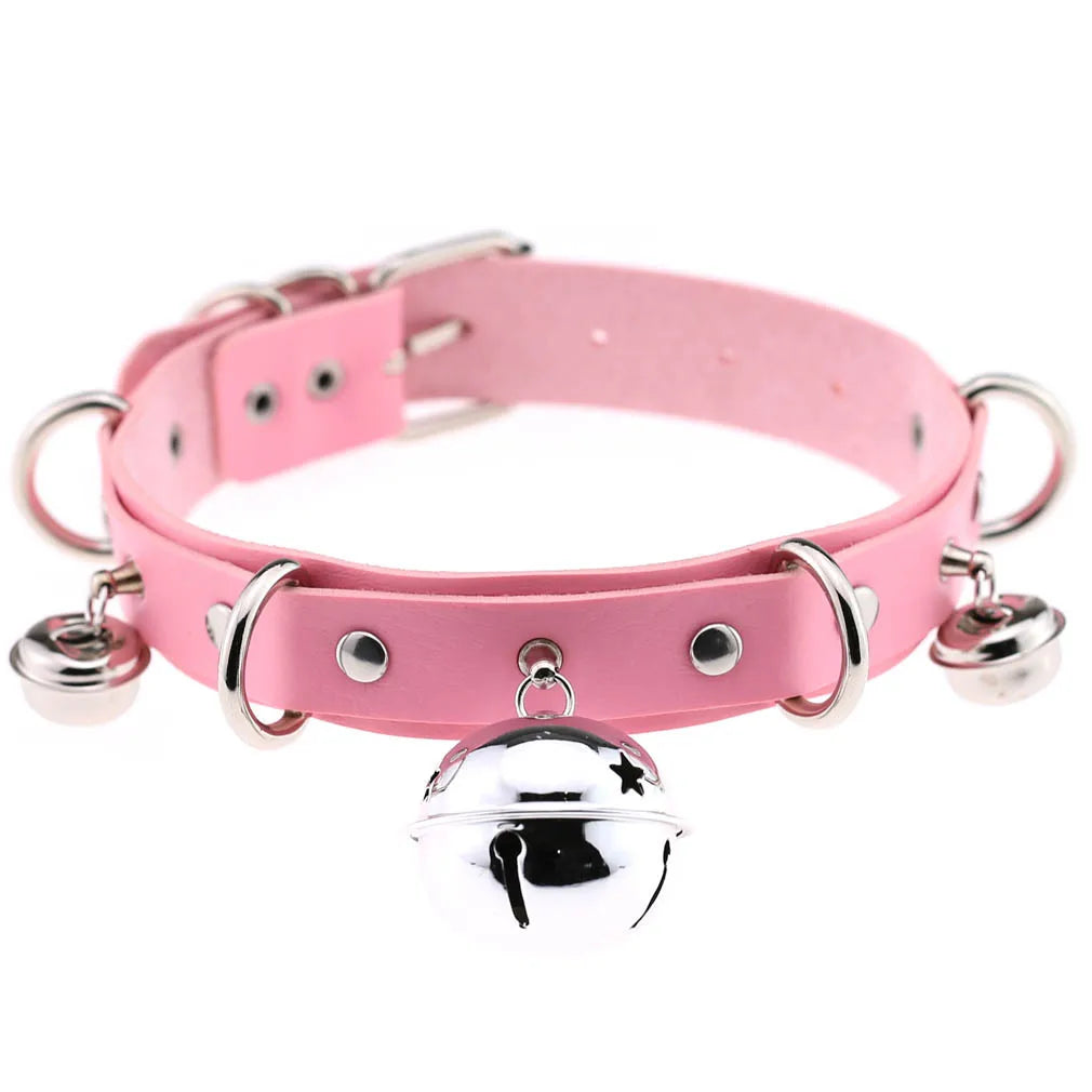Big Bell Choker Collar For Women Girls Necklace  Metal Leather Chocker Goth Anime Cosplay Jewelry Accessories