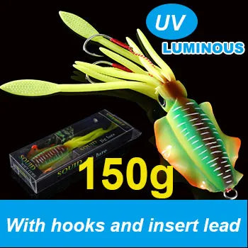 SUNMILE Angel-Gummiköder Tintenfisch 20g/60g/80g/100g/120g/150g Leuchtend/UV-Tintenfisch-Jig Angelköder für Meeresangeln Wobbler Köder