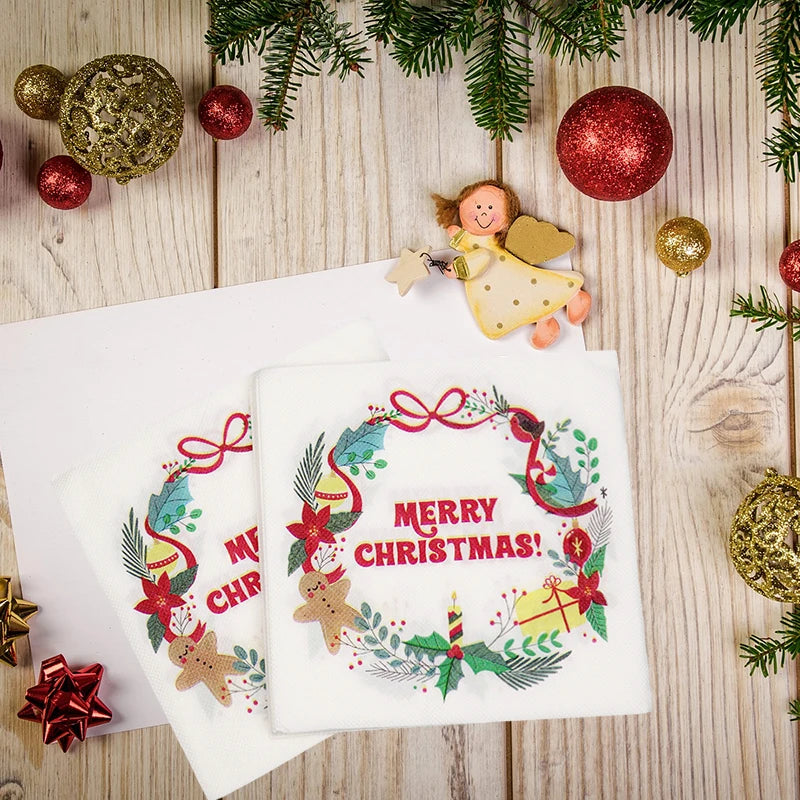 20pcs Christmas Paper Napkins Santa Claus Snowman Merry Christmas Decorations for Home New Year Disposable Tableware Supplies