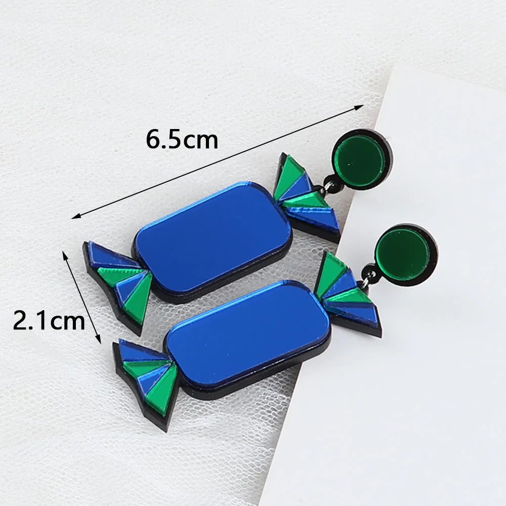Neue Mode Gelb Blau Rot Bonbon Spiegel Acryl Ohrringe Für Frauen Lustige Süße Baumelohrringe Weihnachtsfeier Schmuck Geschenk