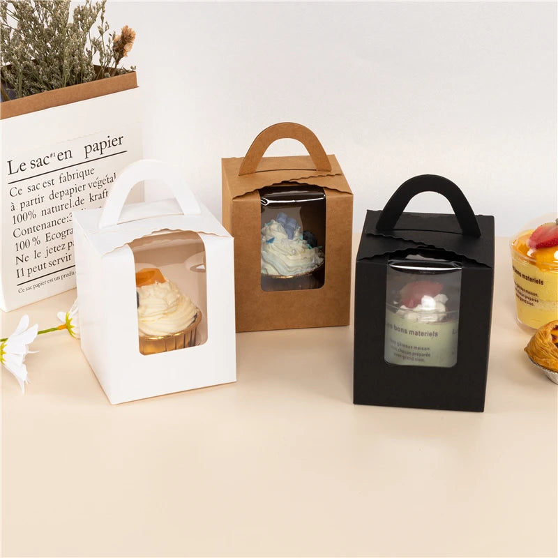 StoBag 10 Stück Cupcake-Box mit Klarsichtfenstergriffen Kuchengeschenke Geburtstag Weihnachtsfeier & Event Handgemachte Dessert-Lebensmittel 1 Loch
