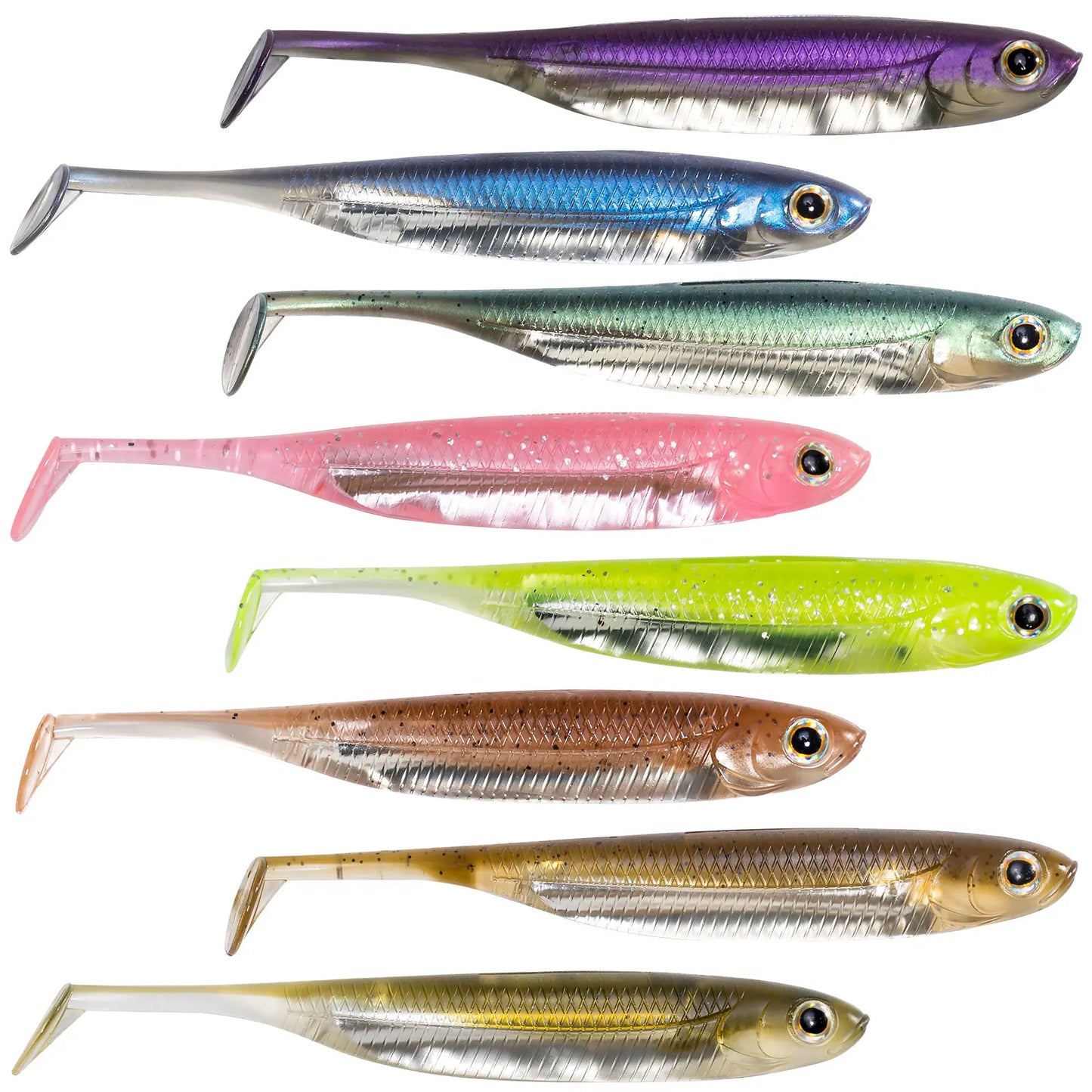 Dr.Fish 5/6 Stück Angelköder Weichplastik Silikonköder Paddelschwanz Shad Wurm Swimbait Süßwasser Barsch Forelle 70mm 80mm 100mm