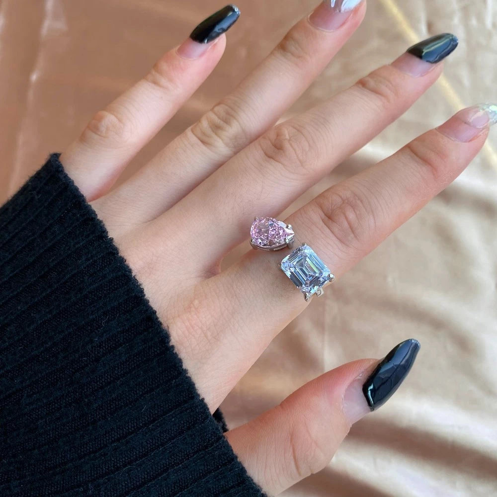 Wong Rain 100% 925 Sterling Silver Emerald Cut Created Moissanite Gemstone Wedding Party Open Ring Fine Jewelry Christmas Gifs