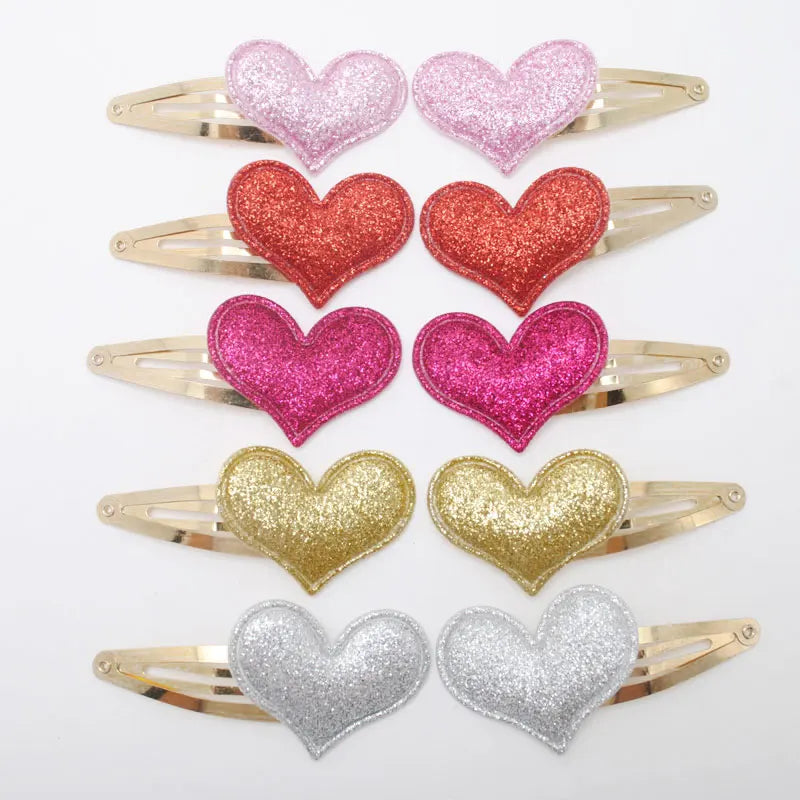 10 Stück/Los Kleine Mädchen-Haarspangen Glitzernde Herzchen Geburtstagsgeschenk Baby Mädchen Haar-Accessoires Kinder Haarspange für Kinder