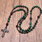 Tiger Eye Stone Bead & Hematite Cross Pendant Necklace for Men Women Catholic Christ Rosary Cross Pendant