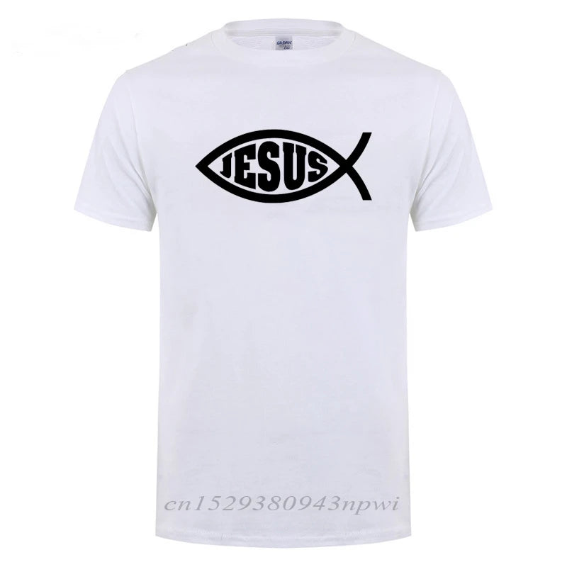 Jesus Fisch Christus bedrucktes T-Shirt für Männer und Frauen, christlicher Jesus-Glaube, inspirierende Mode-Marken-T-Shirts, T-Shirt Herren Kleidung