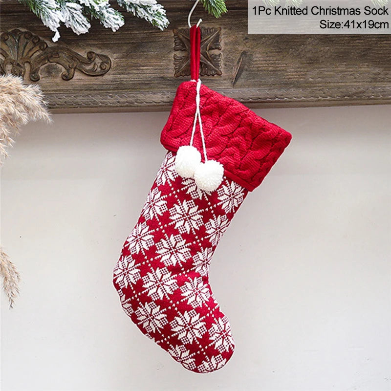 Gestrickte Weihnachtssocke Sockenbeutel Neujahrsgeschenk Bonbontüten Weihnachtsdekorationen für Zuhause Christbaumschmuck Natal